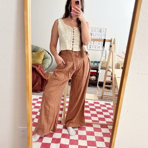 Free People Belted Rust Wide Leg Pant - Picture 2 of 8
